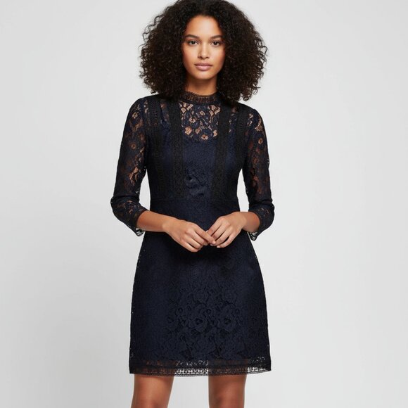 ZARA Contrasting Lace Sheath Navy Black S NWT - Picture 1 of 10